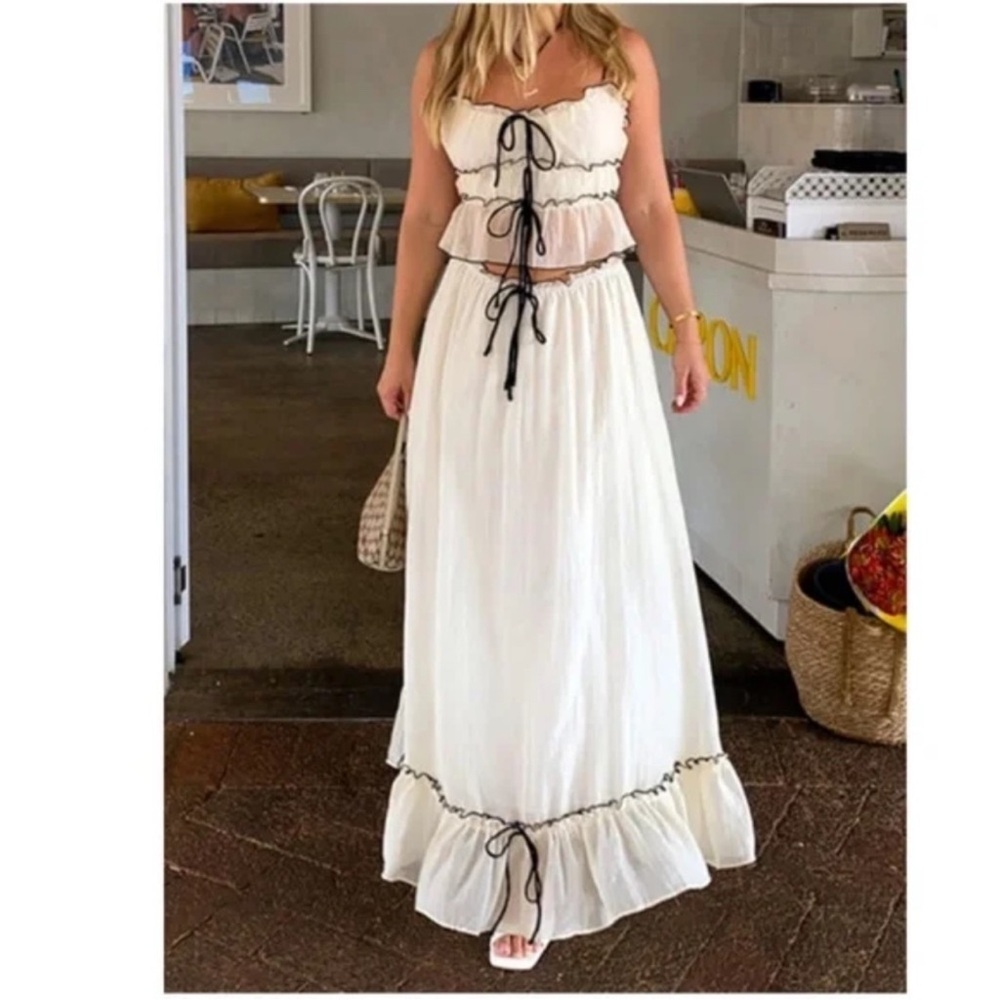 Boho Tie Lined Cami Top Maxi Skirt Set S M L